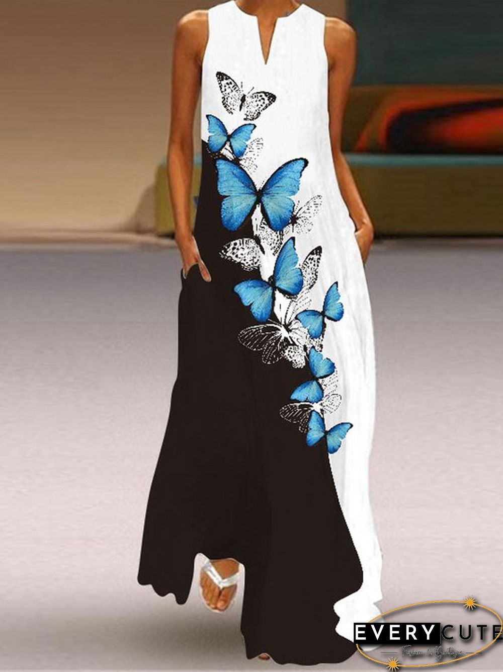 Women's Sleeveless Dress In Summer V-neck Print Dress White Dresses