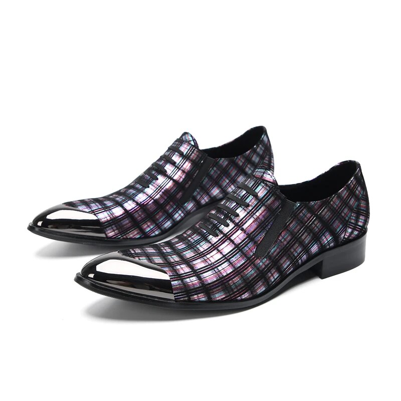 VCSHOES Wedding Male Dress Shoes Metal Pointed Toe Business Brogue Shoes Plus Size Genuine Leather Oxfords Shoes
