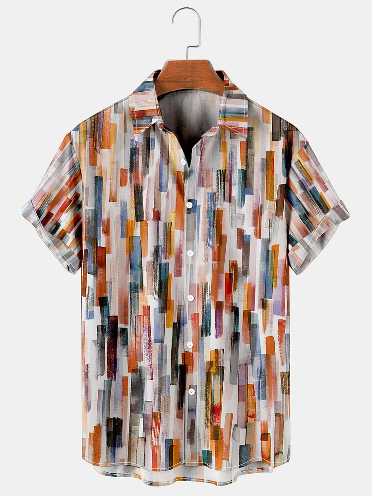 Men's Art Painting Stripes Casual Breathable Short-sleeved Hawaiian Shirt