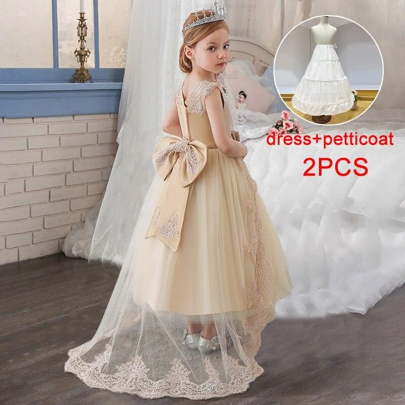 2021 First Communion Bridesmaid Girl Lace Princess Dress Kids Dresses For Girls Children Costume Party Wedding Dress 10 12 Years