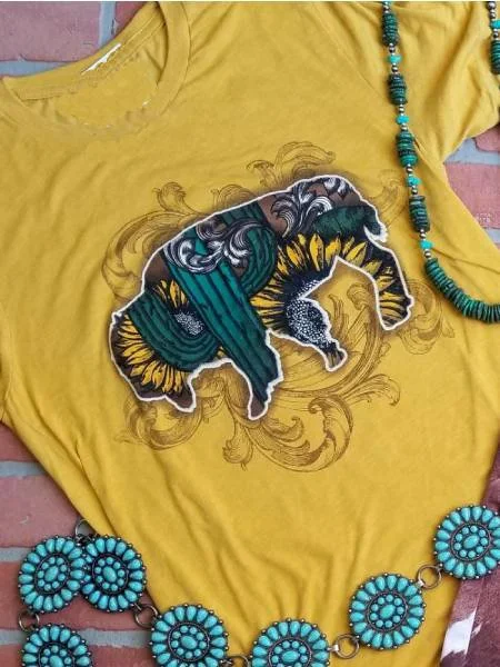 Bestdealfriday Yellow Printed Vintage Shift Crew Neck Shirts Tops 9119498