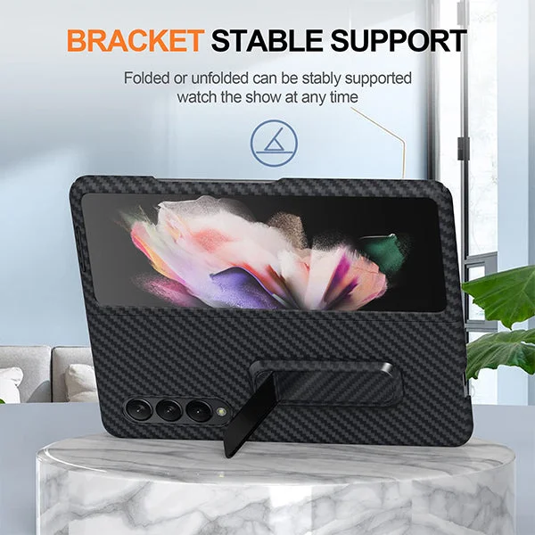 Fiber Case For Samsung Galaxy Z Fold 3\Fold 4, Slim Ultra Lightweight Scratch Resistant Durable Aramid Stand Case