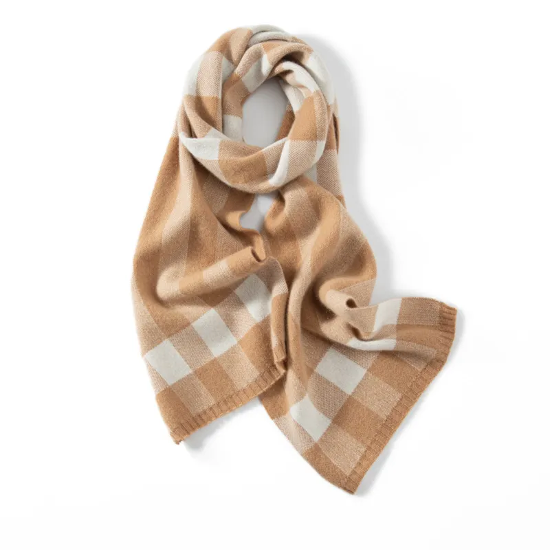 100% Cashmere Plaid Scarf Contrast Stripes REAL SILK LIFE