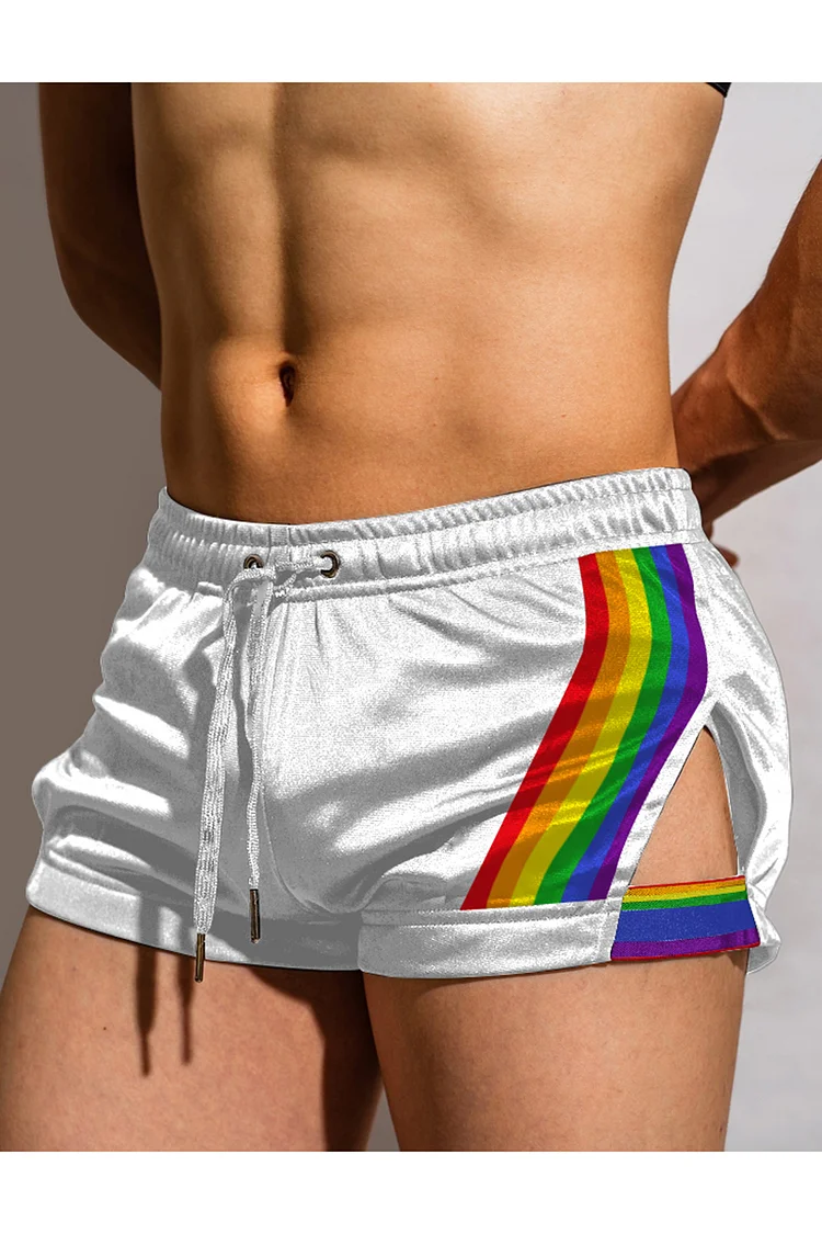 Rainbow Striped Patchwork Cut Out Stretchy Festival Shorts