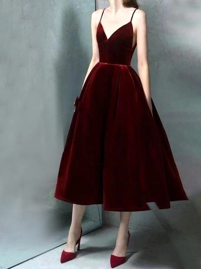 Fashion Back Strap V-neck Mid-length Dress