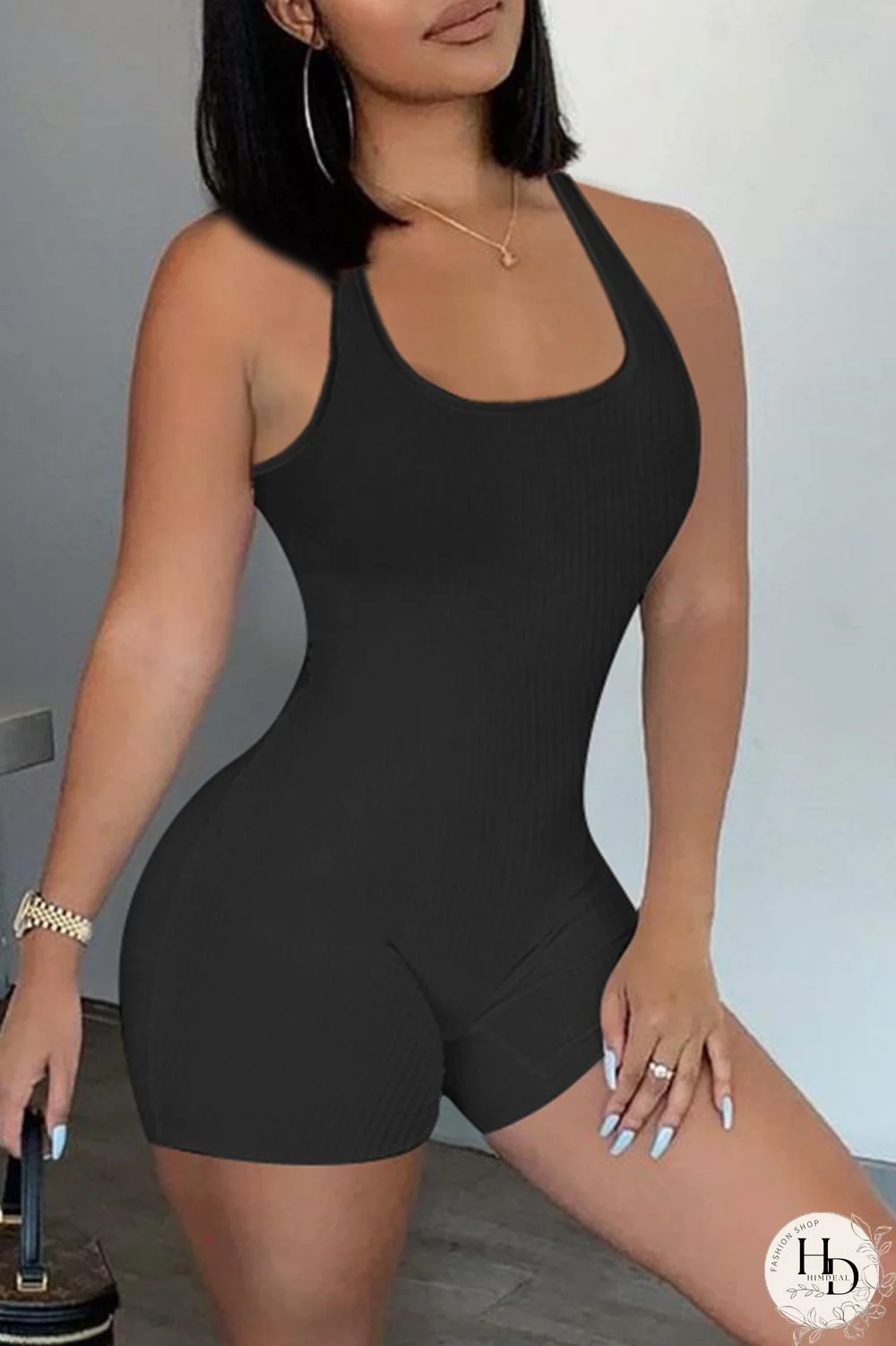 Army Green Casual Sportswear Solid Backless U Neck Skinny Romper