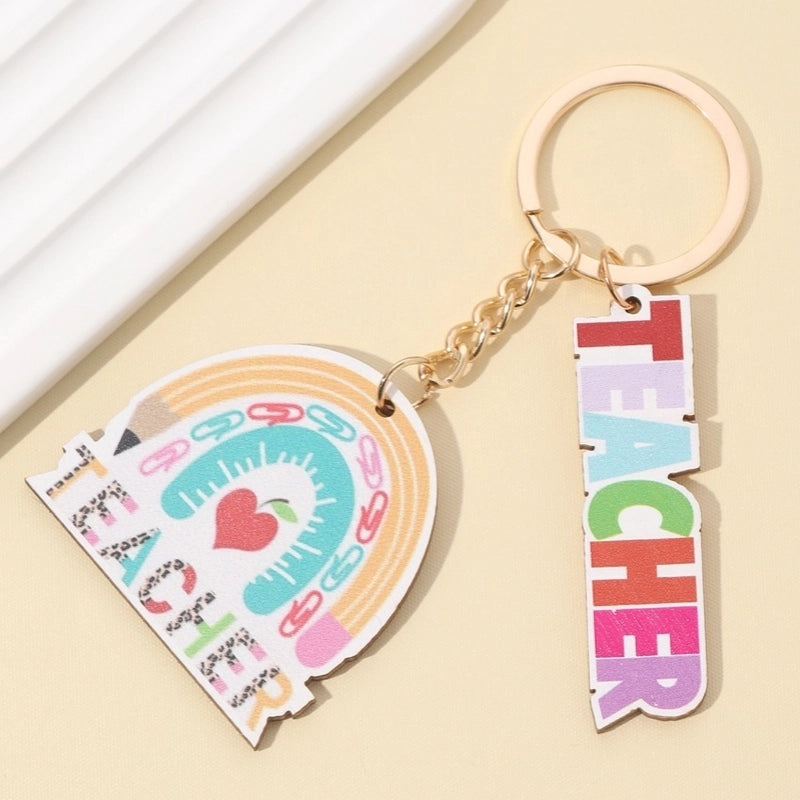 Modern Style Letter Wood Teachers’ Day Unisex Keychain