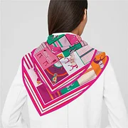 Jungloto 90cm Classic Checkered Horse Twill 100% Silk Scarf Luxury Brand Square Scarves Women Hijab Scarf Foulard Neckerchief Bandana Scarf
