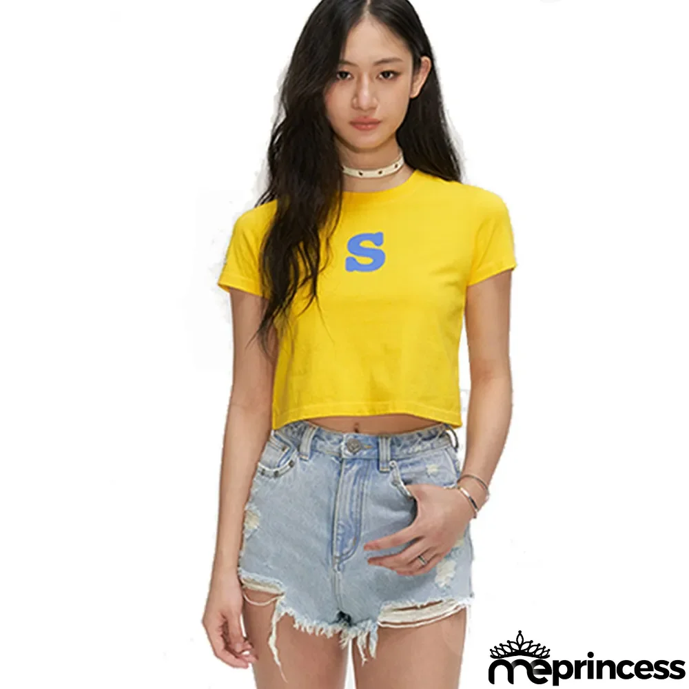 slim skinny Tee full cotton short ladies Crop short-sleeved t-shirt