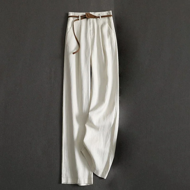 Toloer Linen Solid Casual High Waist Wide-Leg Loose Women's Pants Korean Fashion Sweatpants Full Length Pants For Women 2023