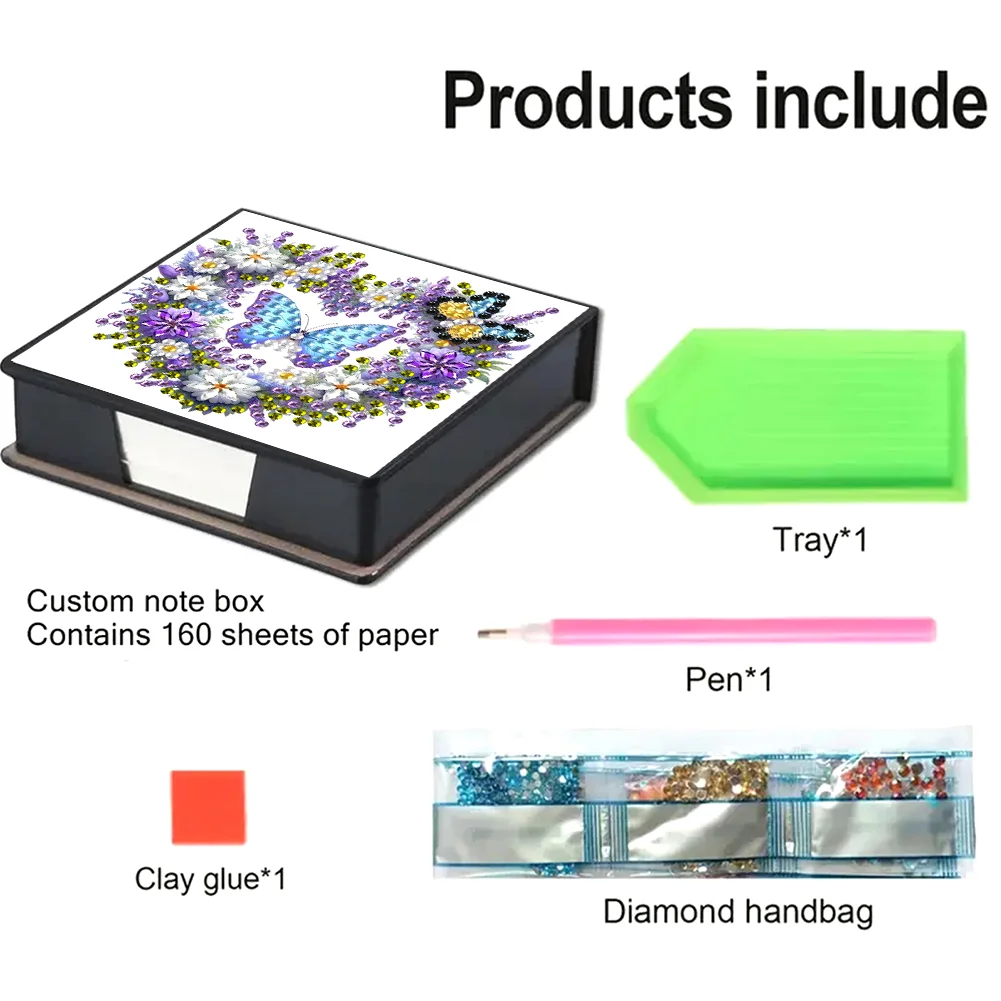 DIY Flower Butterfly Diamond Painting Memo Pad Holder Mosaic Kit for DIY Art Craft