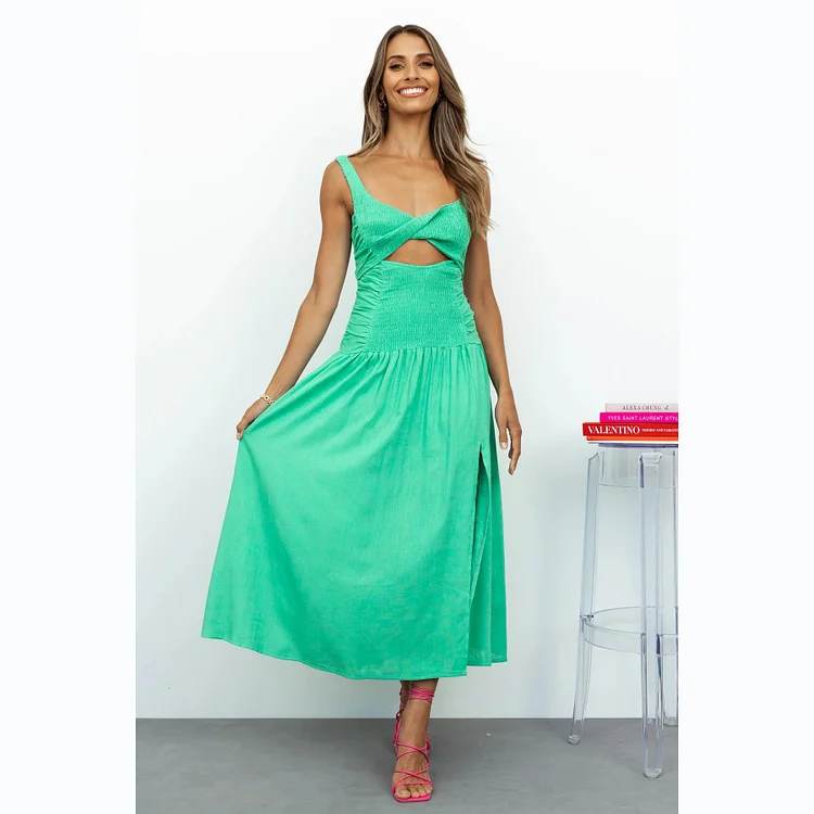 Cutout Solid Color Side Slit Dress