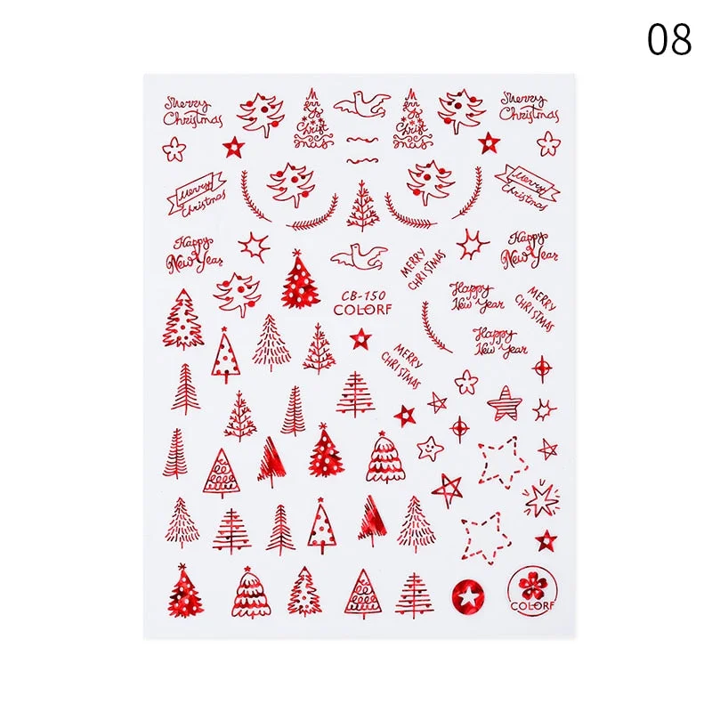 Winter Xmas 3D Nail Sticker Christmas Elk Santa Snowflake Rabbit Cartoon Slider Design Polish Nails Decals Nail Art DIY Decor-Nail Inspo