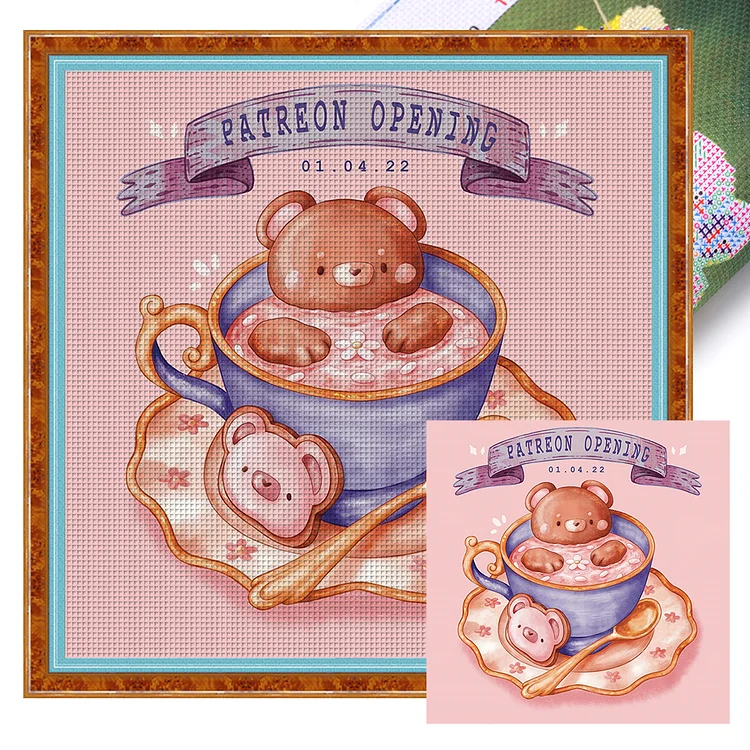 【Huacan Brand】Bear Coffee 9CT Stamped Cross Stitch 50*50CM(28 Colors)