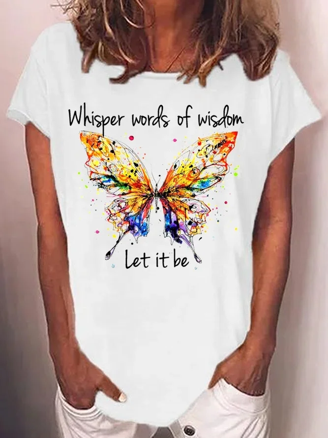 Womens Whisper Words of Wisdom Let it be Letter Casual T-Shirt
