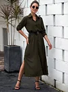 Button Shirt Collar Maxi Dress