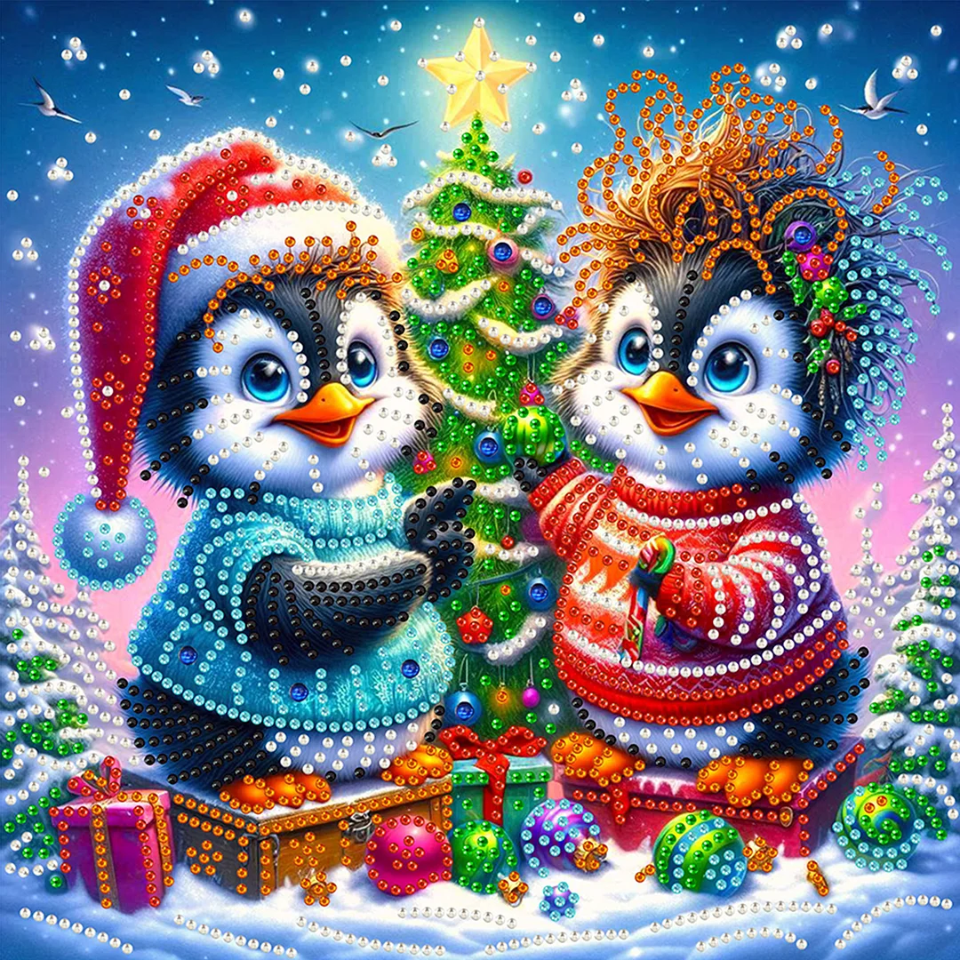 Christmas Penguin - Diamond Painting - Partial Special Shaped Drill(Canvas|30*30cm)