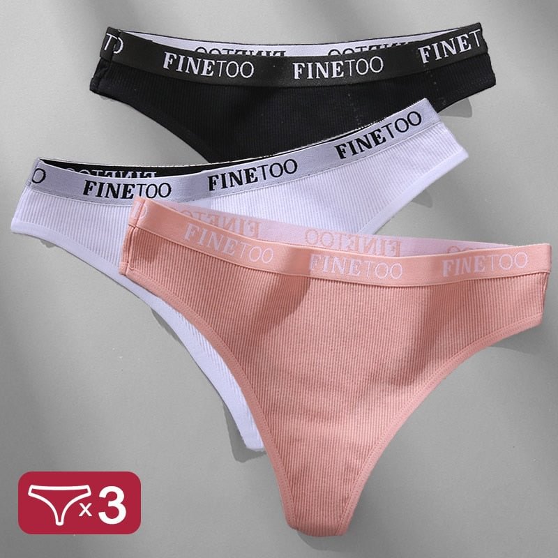 3PCS/Set Women's Panties Cotton Lingerie Female Underpants Sexy Briefs Thong G-String Finetoo Design Intimates T-back Pantys