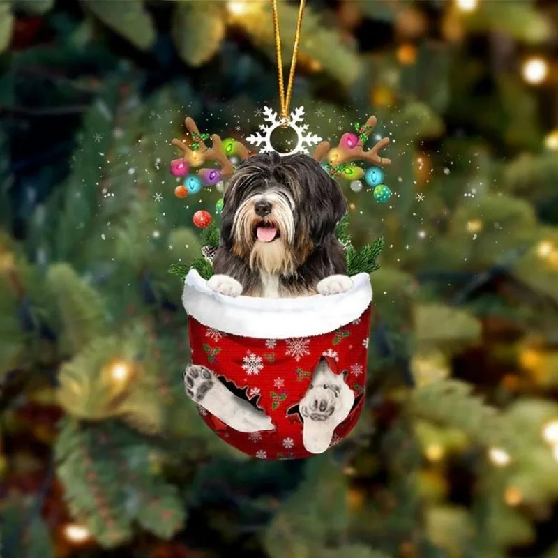 VigorDaily Tibetan Terrier In Snow Pocket Christmas Ornament SP126