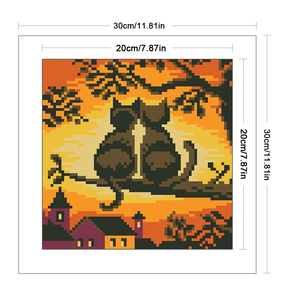 9CT Full Stamped Cross Stitch Bead Embroidery - Cats(Canvas|20*20CM)