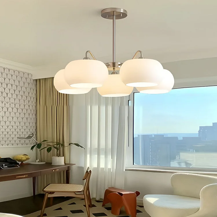 3 Lights Glass E27 White Vintage Chandelier Pendant Light Hanging Lamp - Appledas