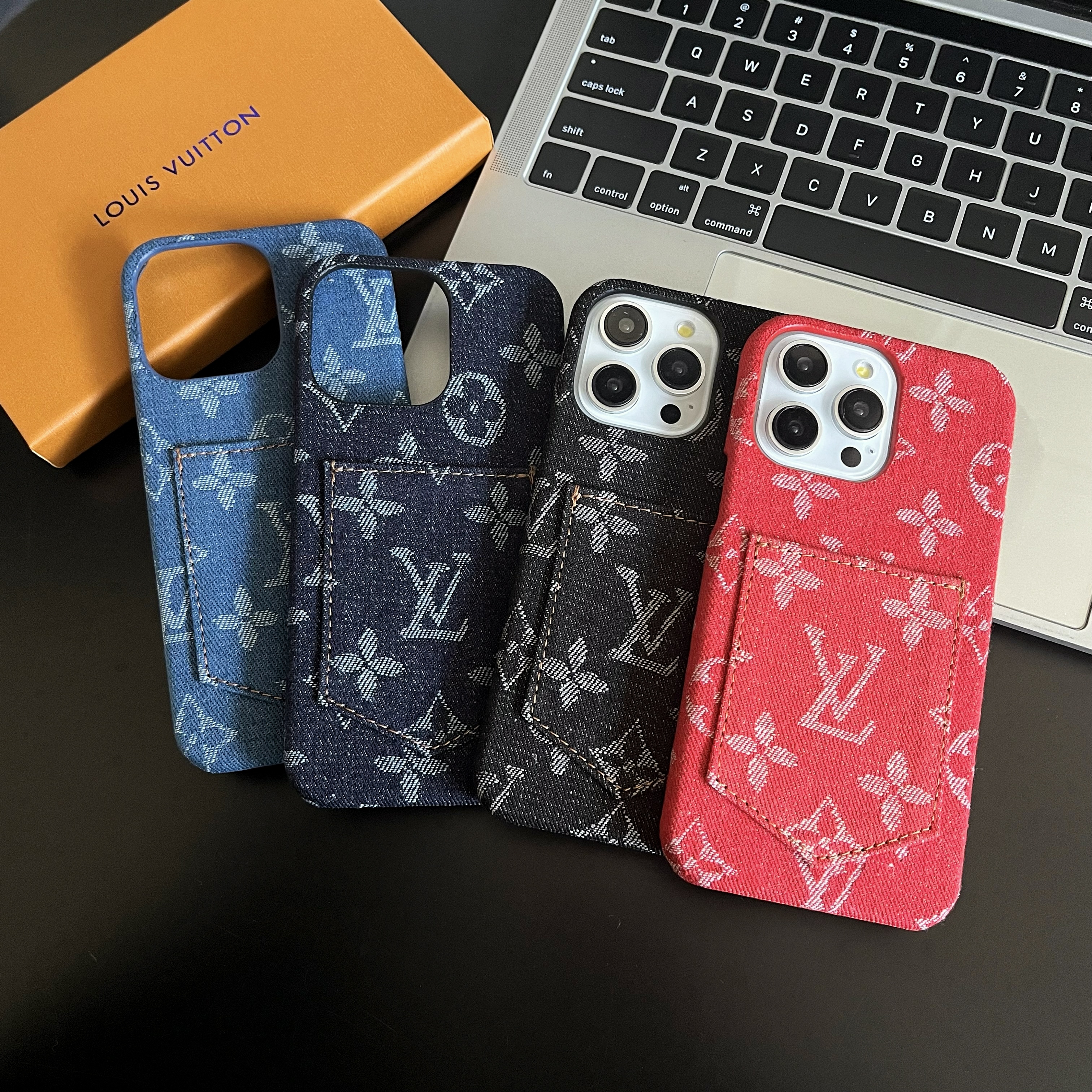 Denim Canvas LV Back Card Slot Apple iPhone Case