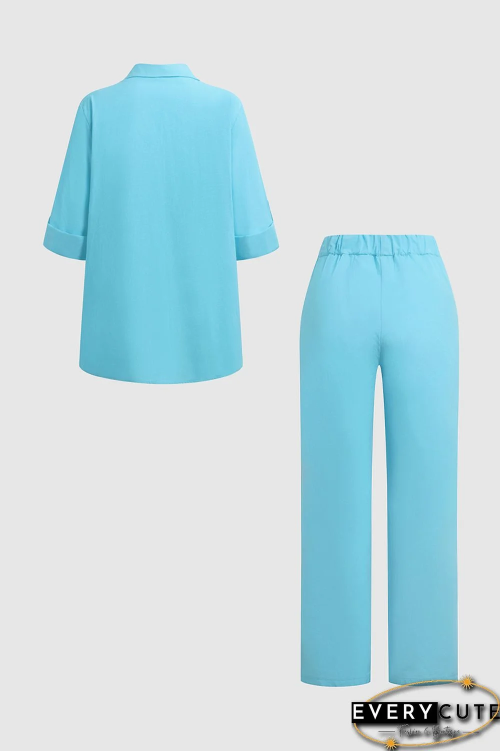 Button Up Roll Tab Sleeve Shirt & Pants Set