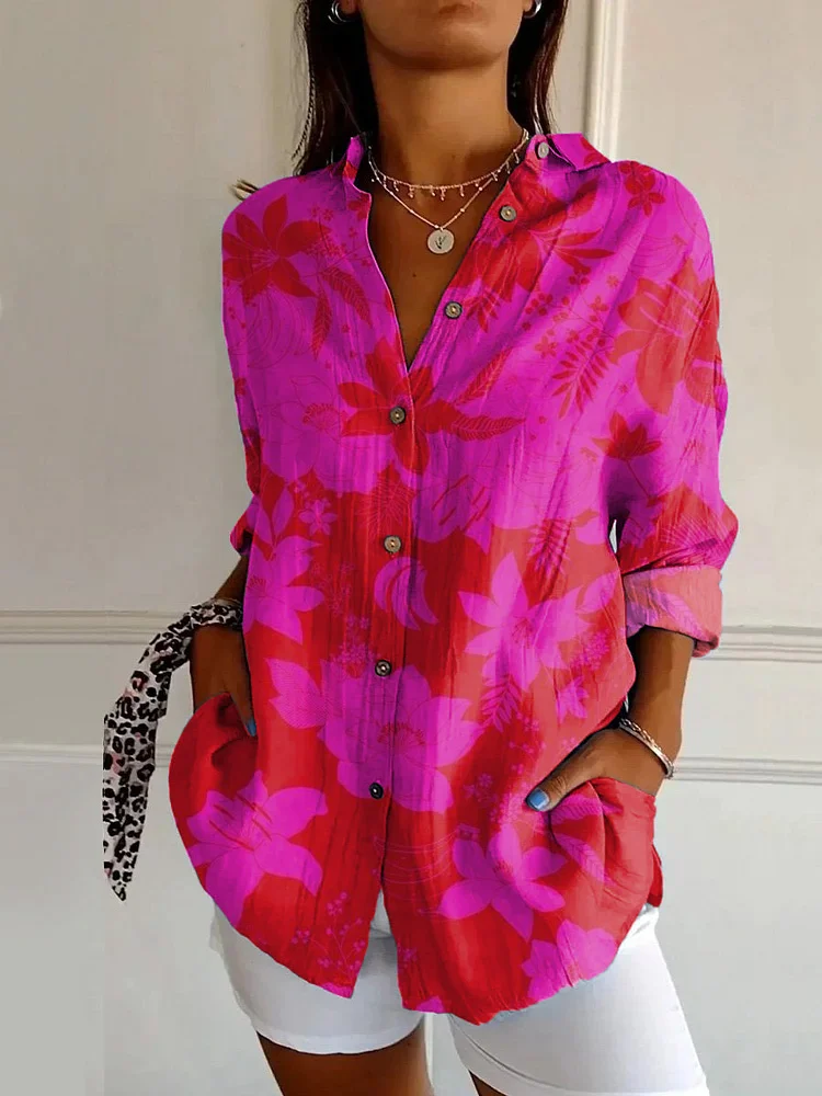 Vintage Pitaya Red Floral Art Print Long Sleeve Shirt