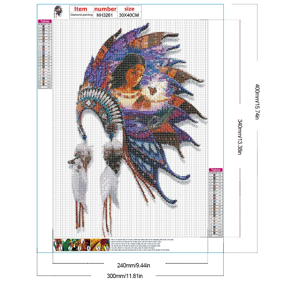 4pcs/Set Diamond Painting - Full Round Drill - Indian Headdress(Canvas|30*40cm)