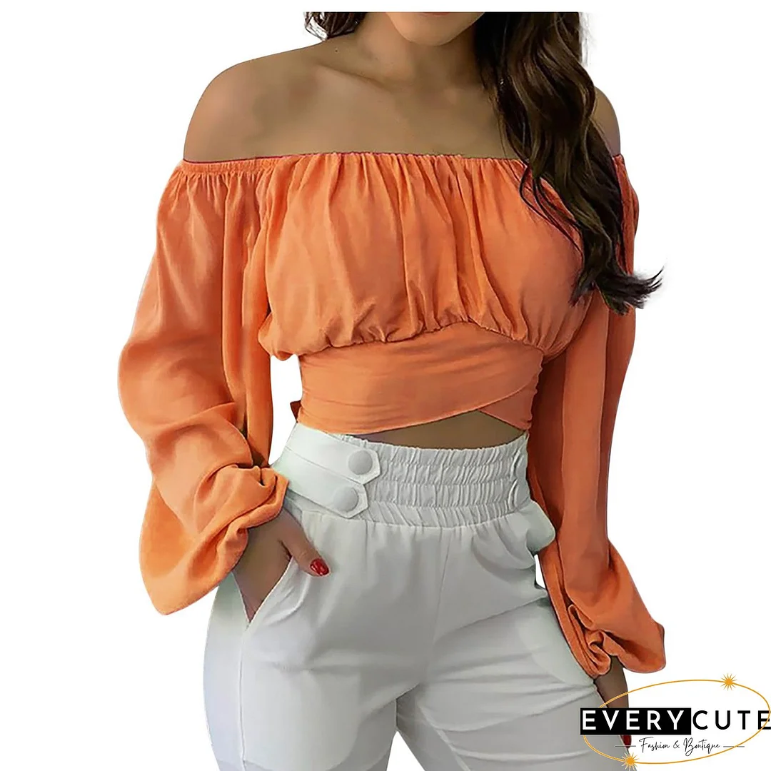 Red Long Sleeve Off Shoulder Crop Tops
