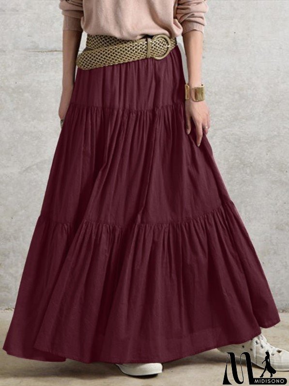 Women's Skirts Solid Vintage Pleated Casual Skirt