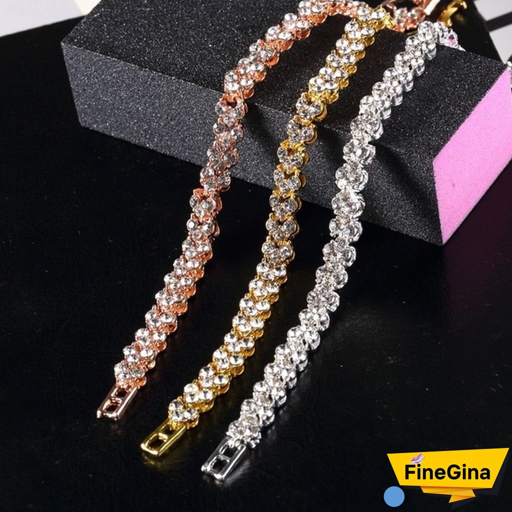 Luxury Fashion Women 925 Sterling Silver Crystal Bracelet 18K Gold Braided Leaf Bracelet Rose Gold Bracelet for Women Diamond Bracelet Valentine's Day Gift Party Bride Engagement Wedding Bracelet Anniversary Gift Christmas Gift Jewelry