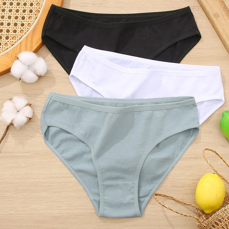 FINETOO 3Pcs Women Cotton Panties Comfortable Briefs Ladies Low-rise Underpants S-XL Girls Underwear Fashion Plus Size Panty New