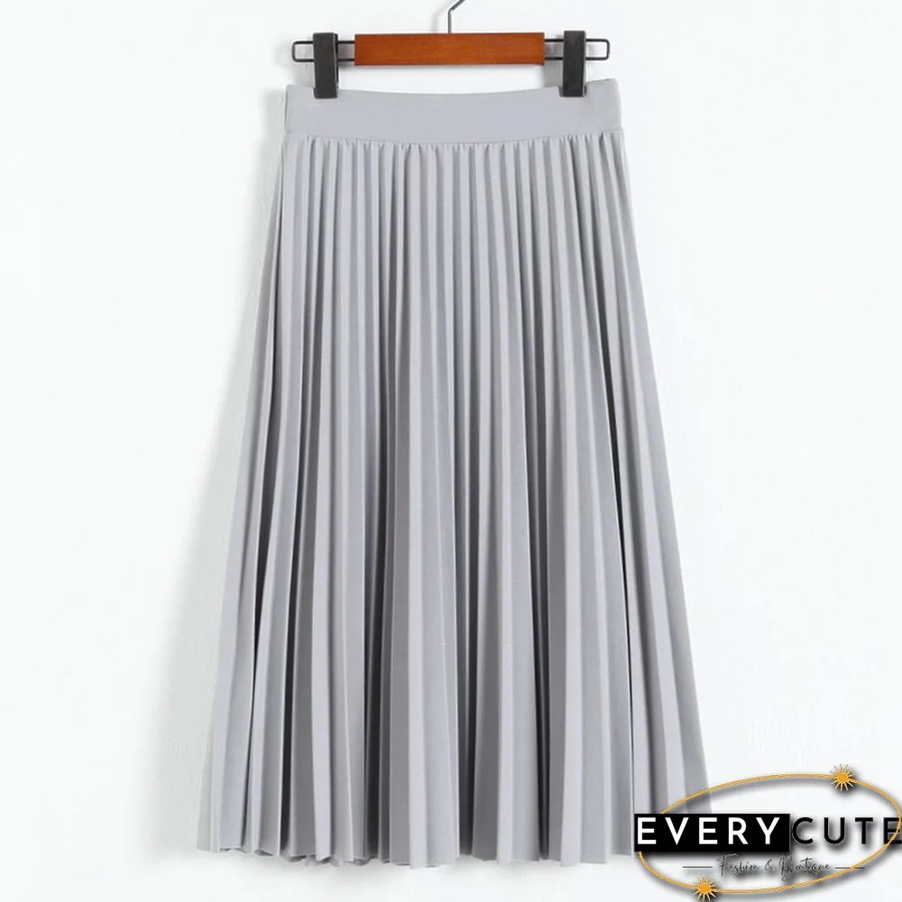Spring And Autumn New Fashion Women's High Waist Pleated Solid Color Half Length Elastic Skirt Promotions Lady Black Pink