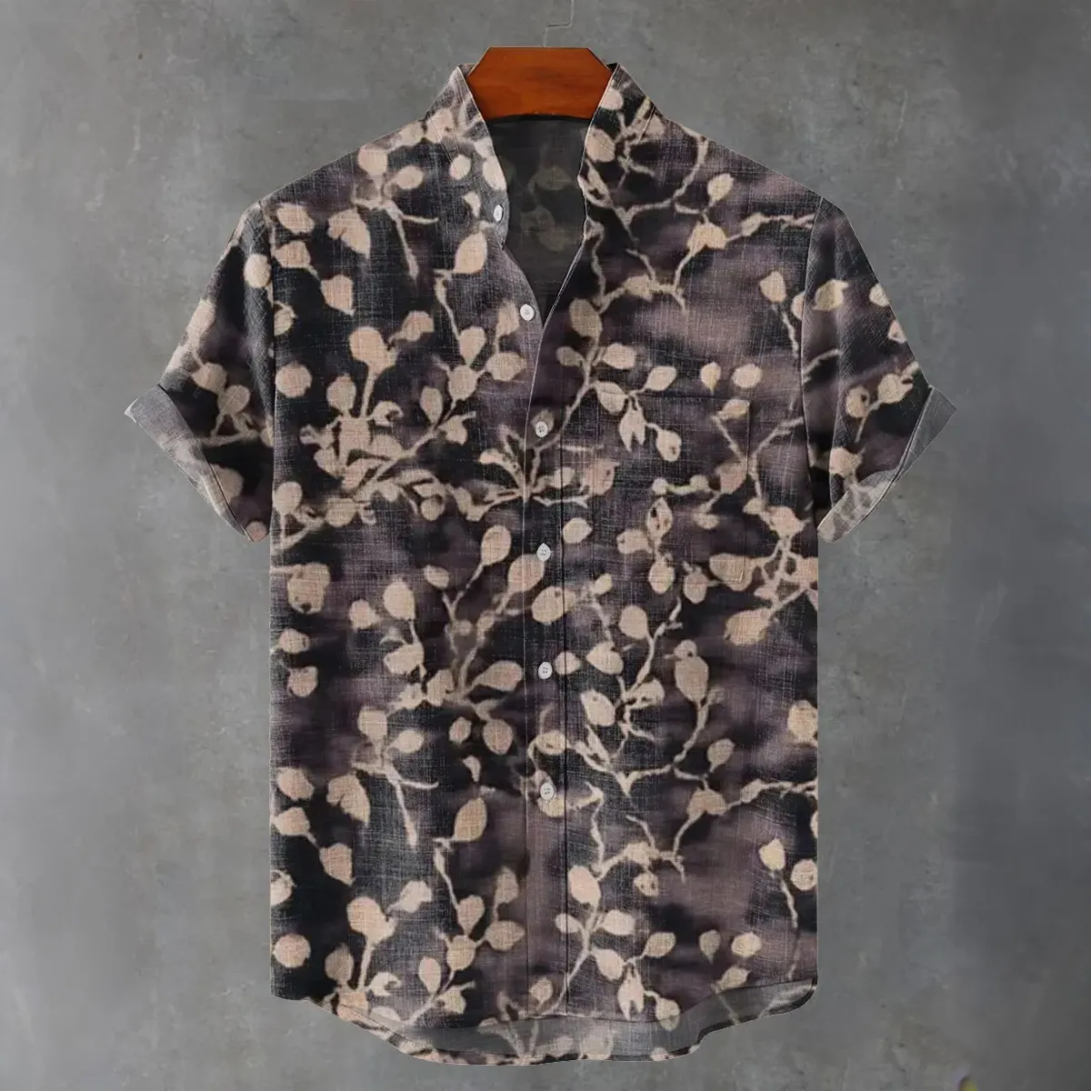 Men's Retro Floral Art Print Linen Blend Short-sleeve Shirt  artssus