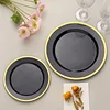 10 Pack | 10" Regal Black and Gold Round Plastic Dinner Plates