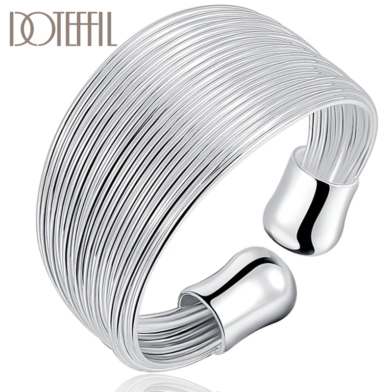 DOTEFFIL 925 Sterling Silver Open Multi-Line Ring Fine For Women Jewelry