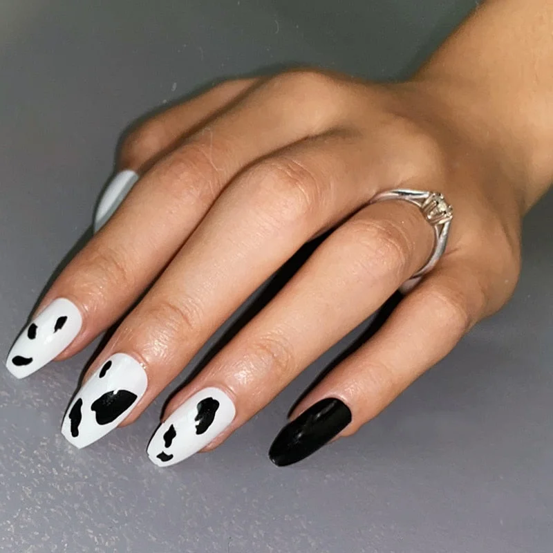 24pcs stiletto false press on nails matte Black color Leopard Wear Finished product wearable full cover acrylic nails products-Nail Inspo