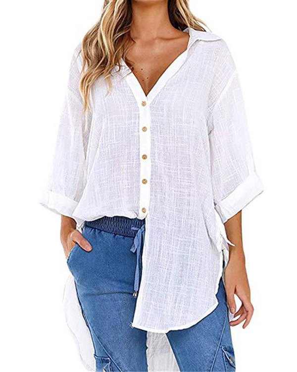 Casual Lace-up V-neck Loose Shirt Top