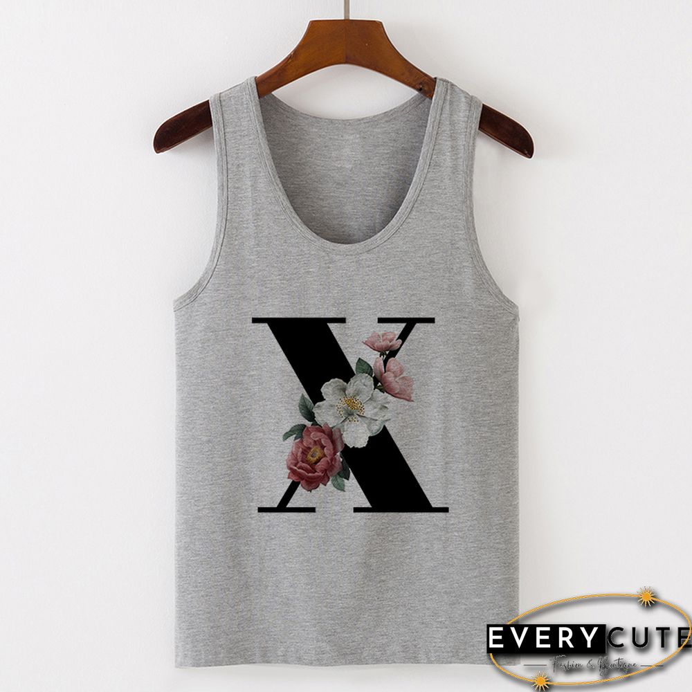 Summer Alphabet Print Camisole Sexy Tank Tops Vest Women Tee Shirt Sleeveless Gray Female
