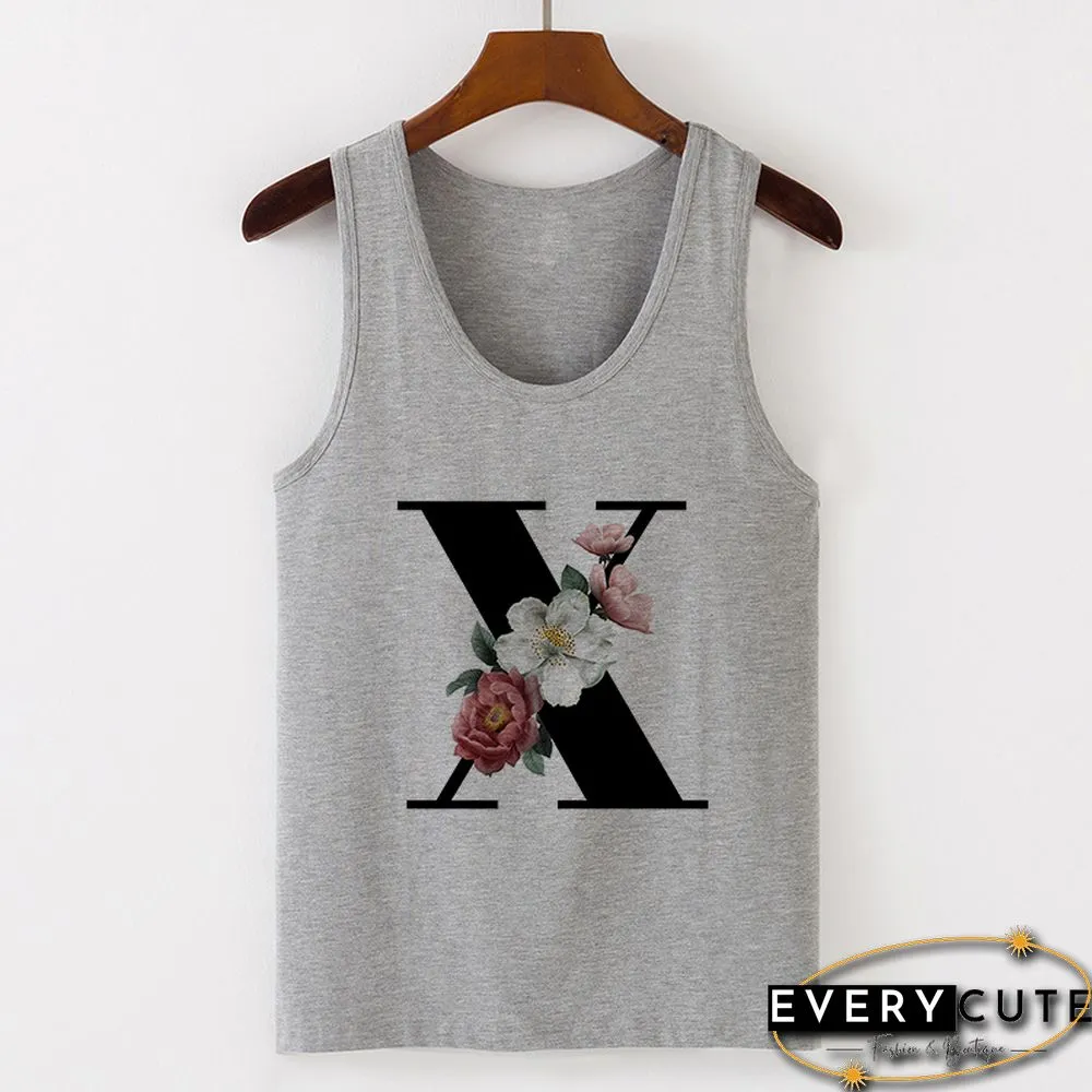 Summer Alphabet Print Camisole Sexy Tank Tops Vest Women Tee Shirt Sleeveless Gray Female