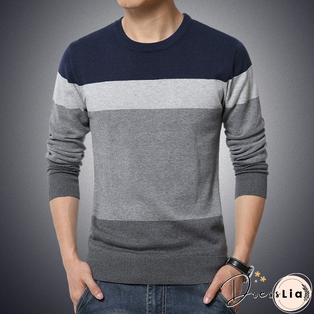 Casual Men'S Sweater O-Neck Striped Slim Fit Knittwear Autumn Mens Sweaters Pullovers Pullover Men Pull Homme M-3Xl