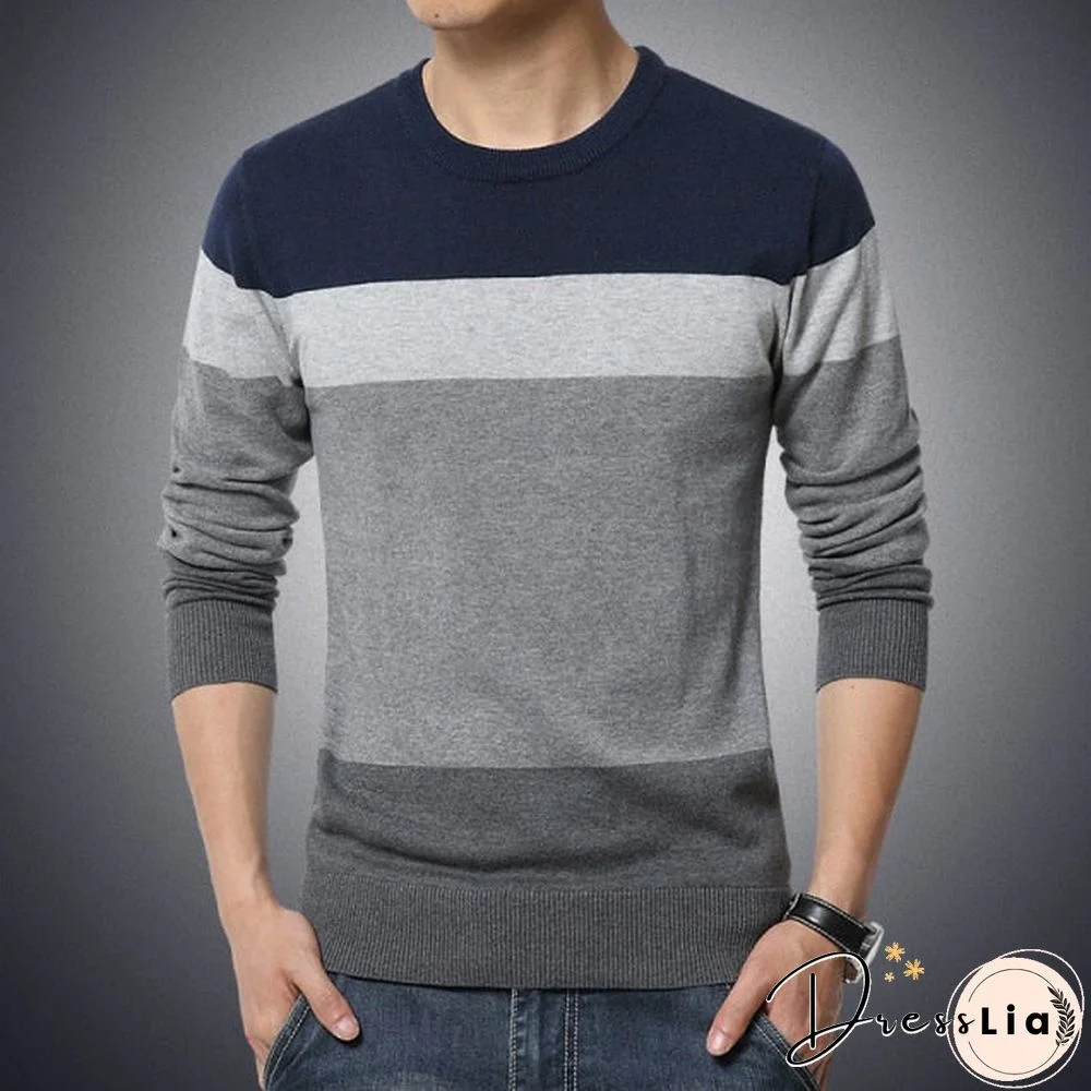 Casual Men'S Sweater O-Neck Striped Slim Fit Knittwear Autumn Mens Sweaters Pullovers Pullover Men Pull Homme M-3Xl