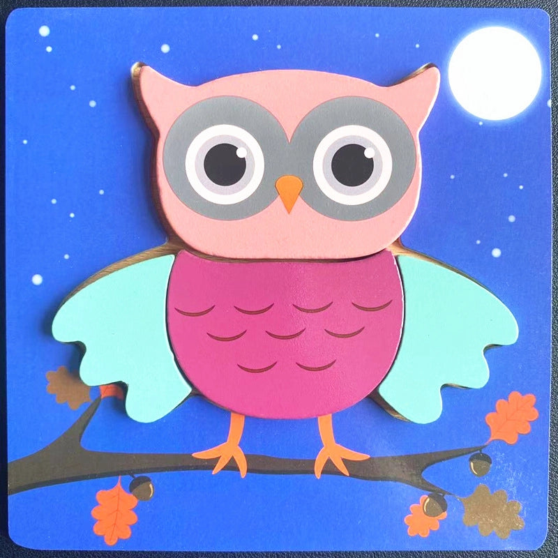 Kindergarten Children’s Enlightenment Early Education Cognition Cartoon Animal Cognition Hand-held Board Wooden Three-dimensional Puzzle Wooden Toys