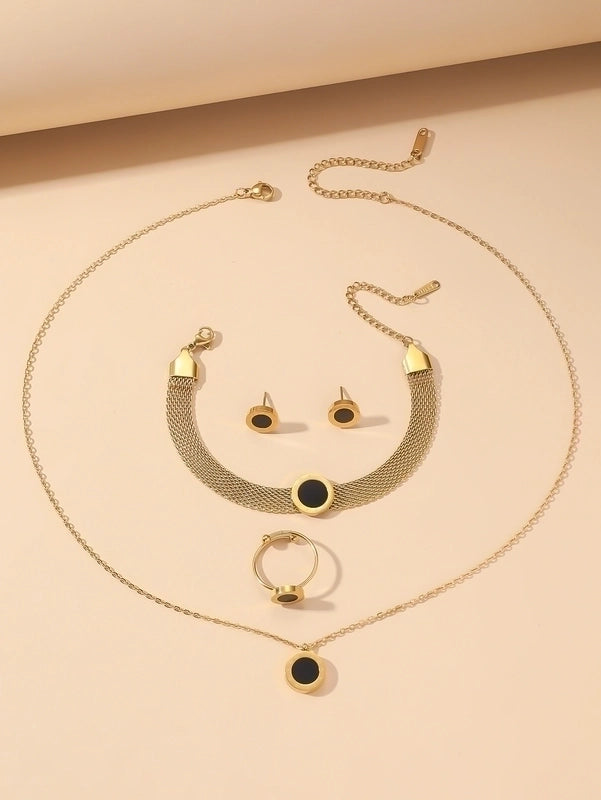 Basic Modern Style Classic Style Roman Numeral 304 Stainless Steel Panther 18K Gold Plated Inlay Rings Bracelets Necklace