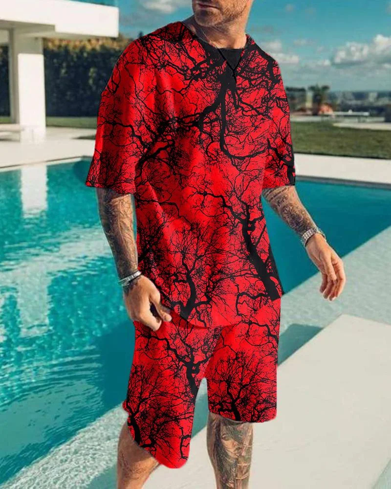 Men's Casual Print  Short Sleeve Suits-041403