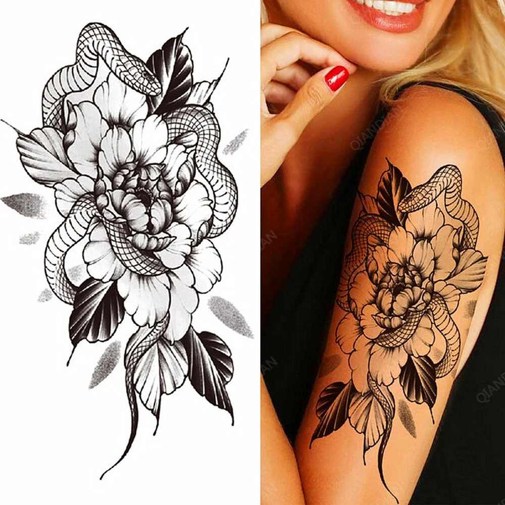 Sdrawing Flower Rose Women Waterproof Temporary Tattoos Fake Stickers Body Arm Cool Art Big Hipster Sexy Colorful Skeleton Paws