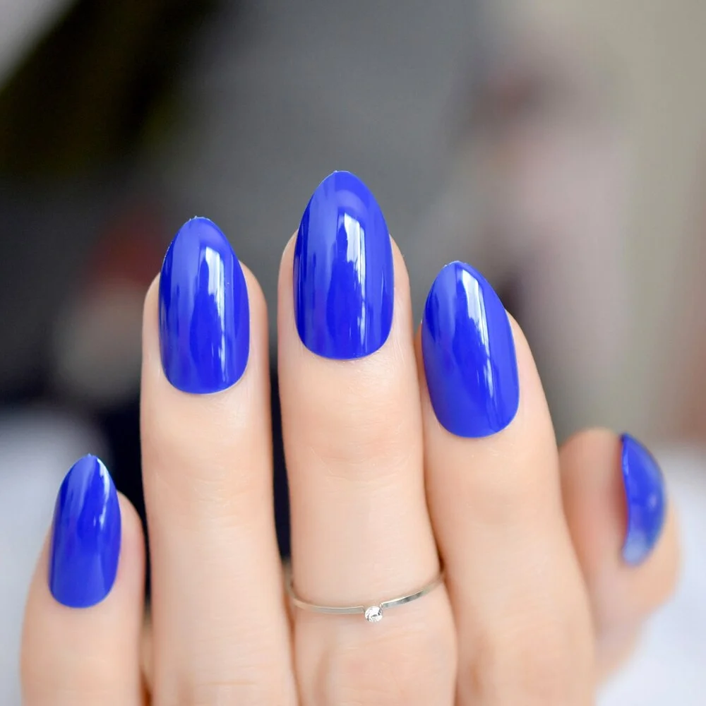 UV Press On Nails Stiletto Shape Sexy Red Fake Nails Gel Shine Shimmer Almond False Nails 24-Nail Inspo