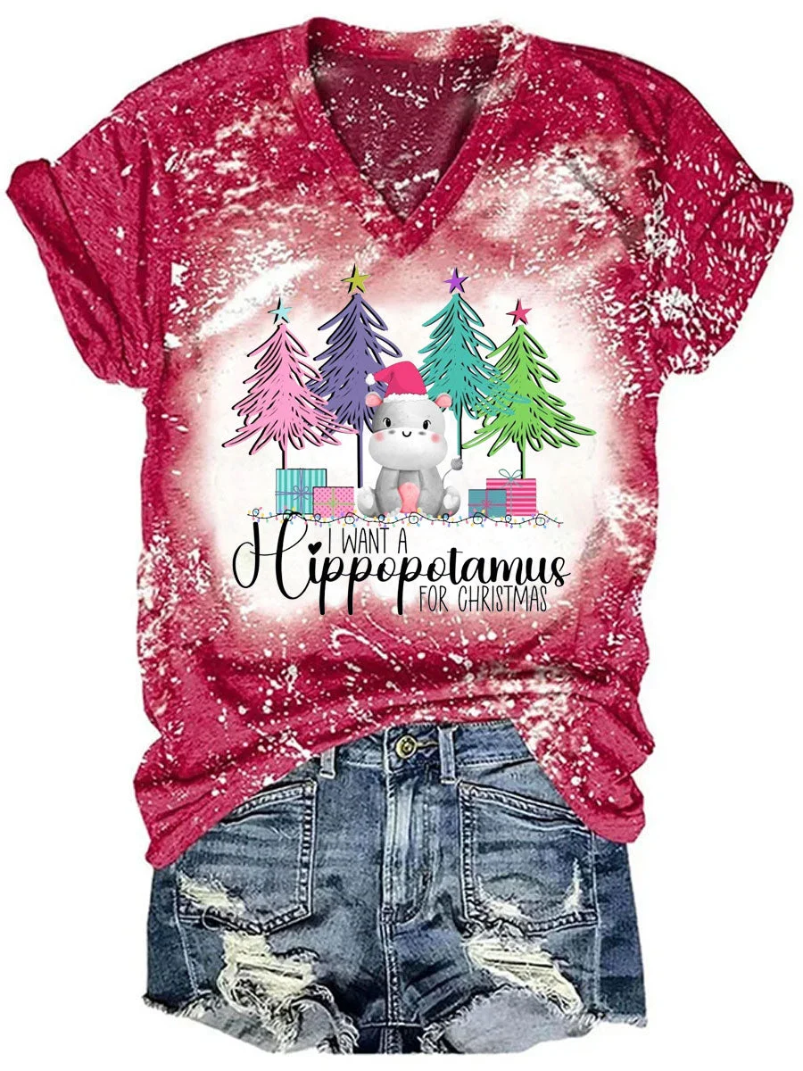 I Want A Hippopotamus For Christmas Tie Dye V-neck T-shirt
