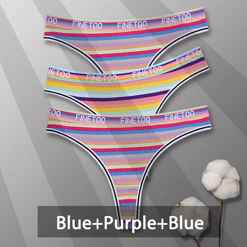 Billionm Colorful Cotton Panties for Women Sexy Striped Underwear G-string Thong Panty Female Breathable Soft Intimate Lingerie